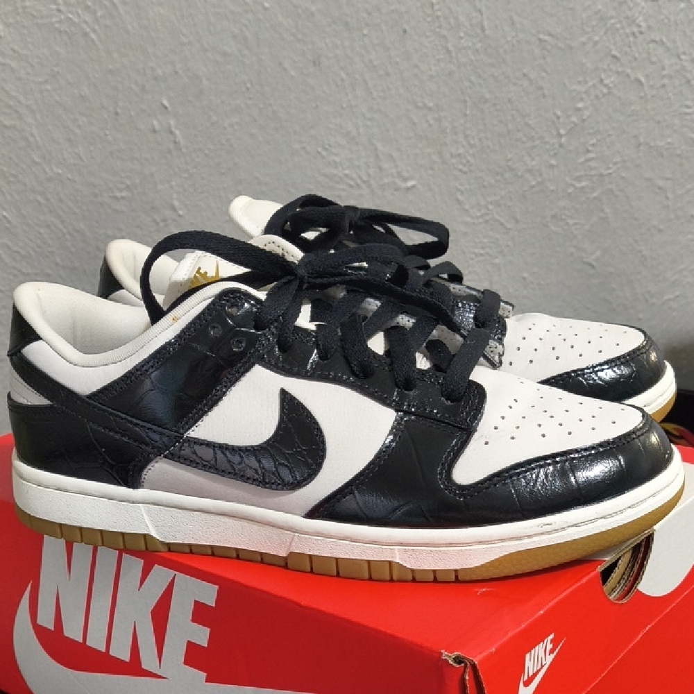 Nike Black and White Lx Dunk Low Crocodile